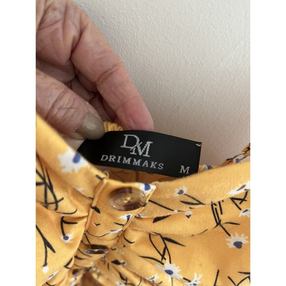 DM Womens Teen M Yellow Floral Cotton Sun Dress Strappy Baby Doll Resort Beach - Picture 3 of 6